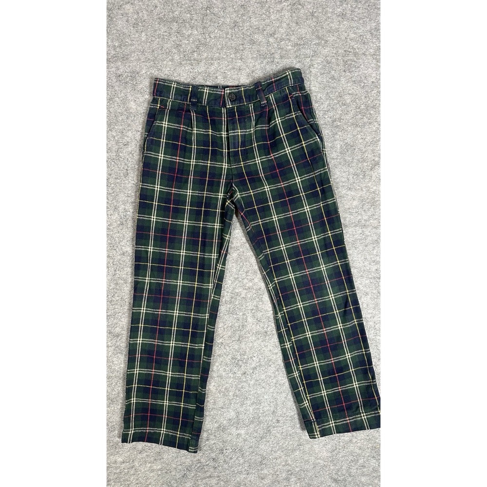 Mini Boden Plaid Trousers Kids 7 Y Green Navy Tartan Holiday Preppy Christmas
